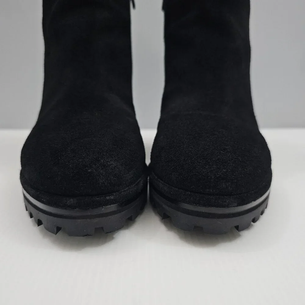 Tory Burch Suede Logo Wedge Ankle Boot Womens 8.5 Black Suede Lug Sole Designer